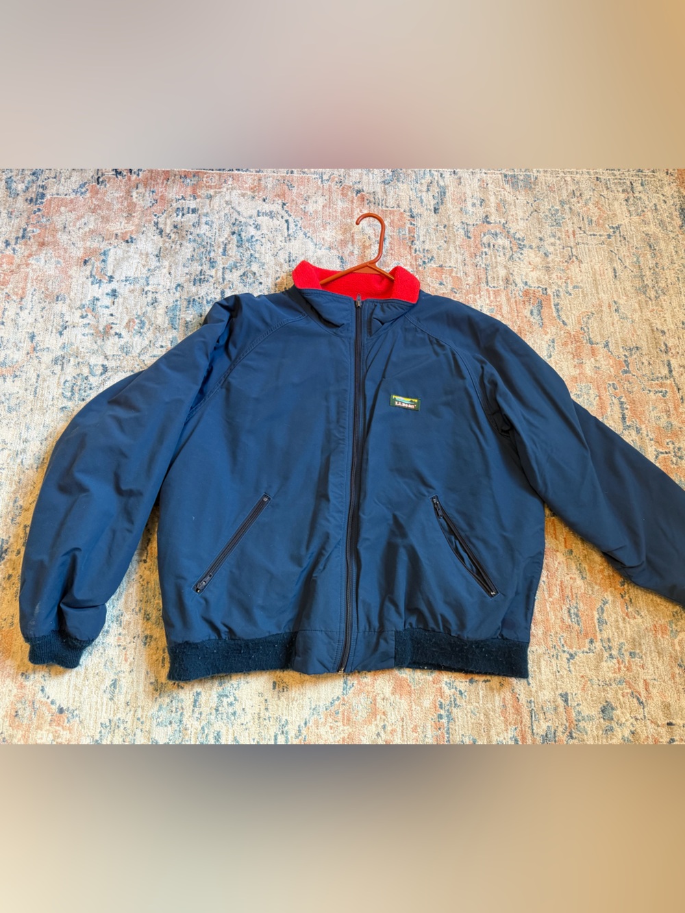 Vintage L.L. Bean Navy Bomber Jacket with Red Collar